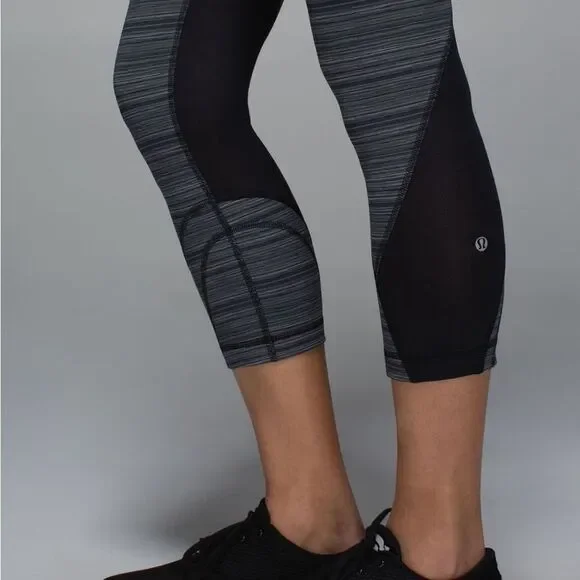 Lululemon Run: Inspire Crop II (Mesh) in Cyber Stripe Deep Coal Black - Picture 8 of 11